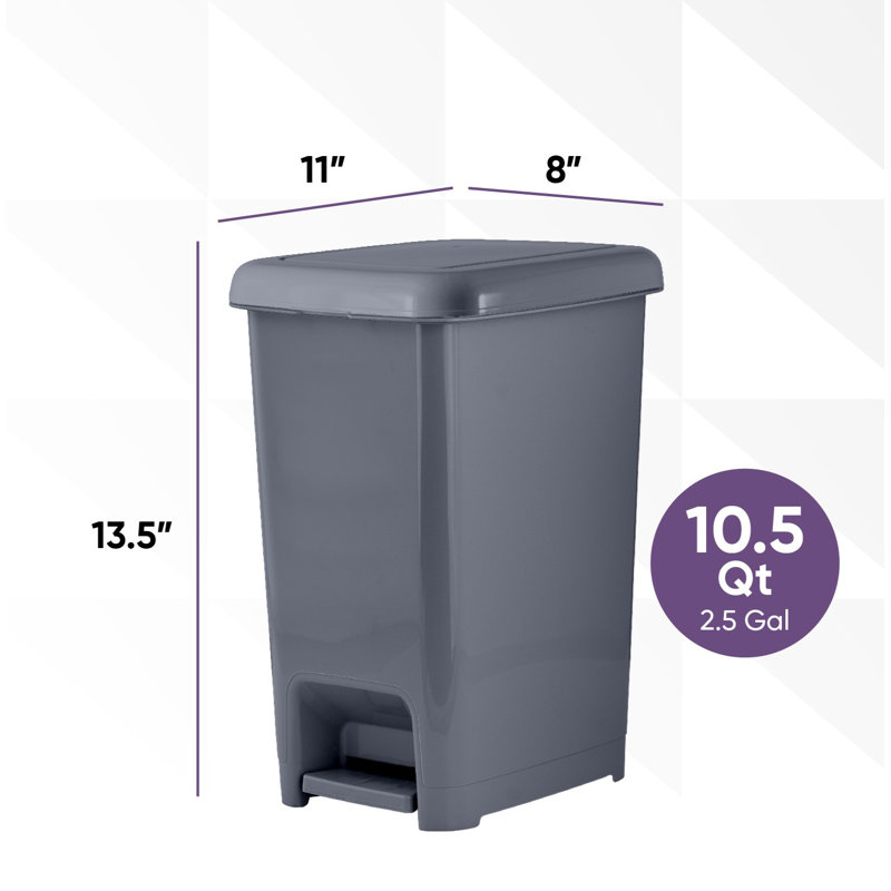 Gray Plastic 2.5 Gallon Rectangular Step Trash Can