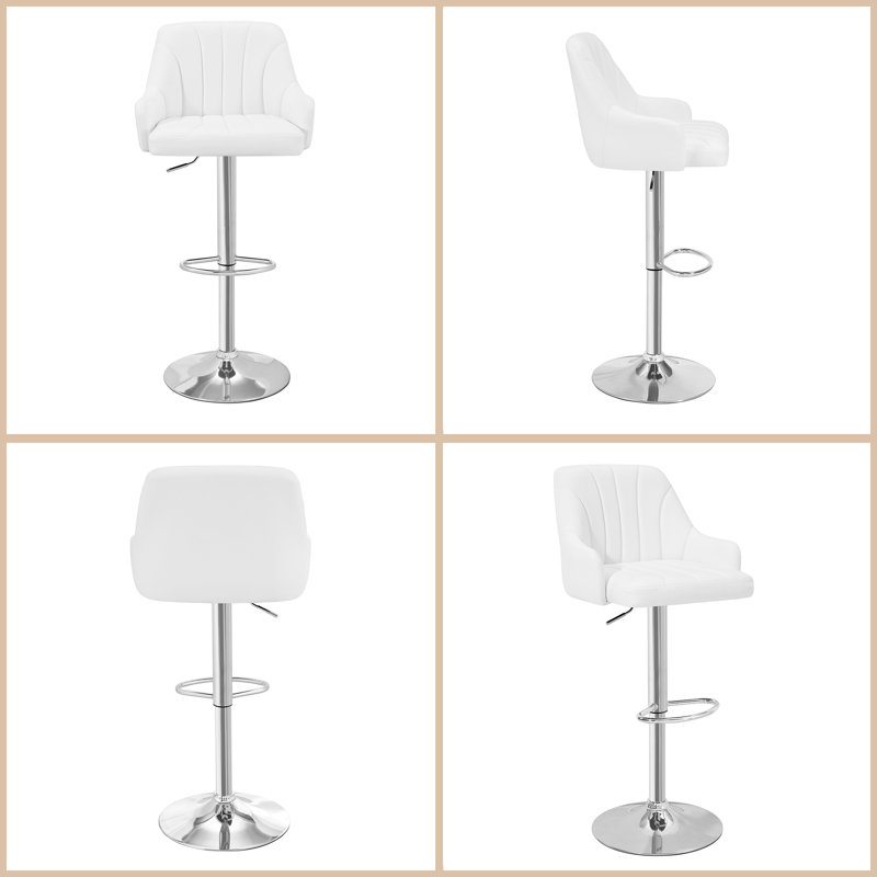 Ensemble de 2 tabourets de bar George, tabourets de bar pivotants réglables, chaises de bar en similicuir, tabouret à hauteur de comptoir rembourrée avec dossier haut pour îlot de cuisine, blanc