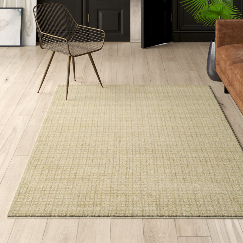 Tapis beige en laine touffeté à la main à motif géométrique Moreau, Rectangle de 6 pi x 9 pi