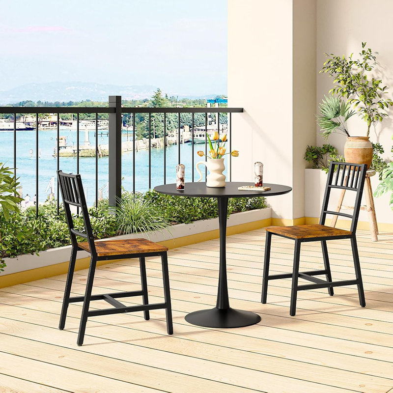 Ensemble de 2 chaises de cuisine - brun et noir - chaises de salle à manger en bois avec structure et dossier en métal, de style campagnard, faciles à assembler