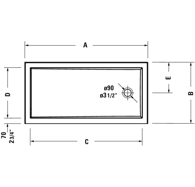 Base de douche à seuil simple Duravit Architec l 36 po x P 60 po, Droite