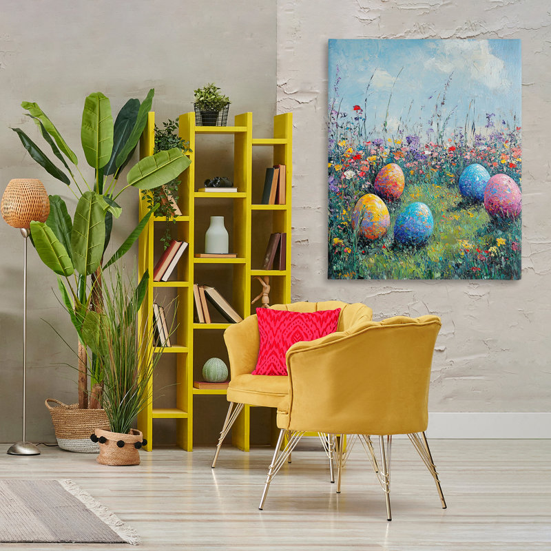 «Vibrant Egg Hunt», art mural sur toile, par Franklyn Gregory, H 36 po x l 48 po