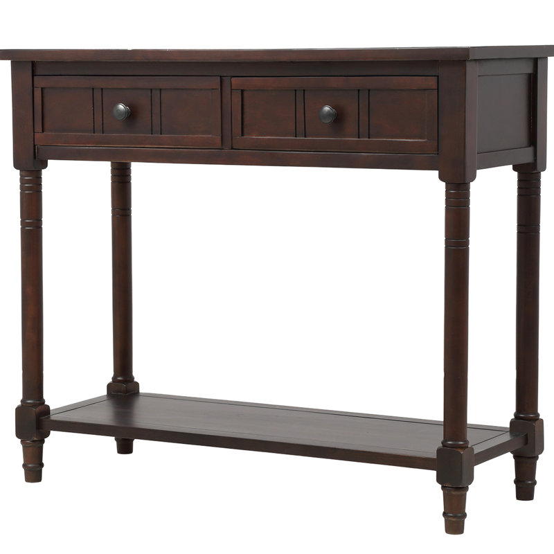 -colored Console Table With Ample Drawer Space And Elegant Bottom Shelf Dark Two Spacious Concealed Hidden Drawers