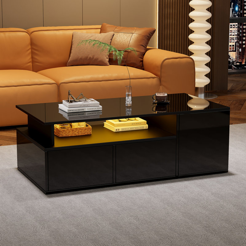 Pedestal Coffee Table with Storage, Black