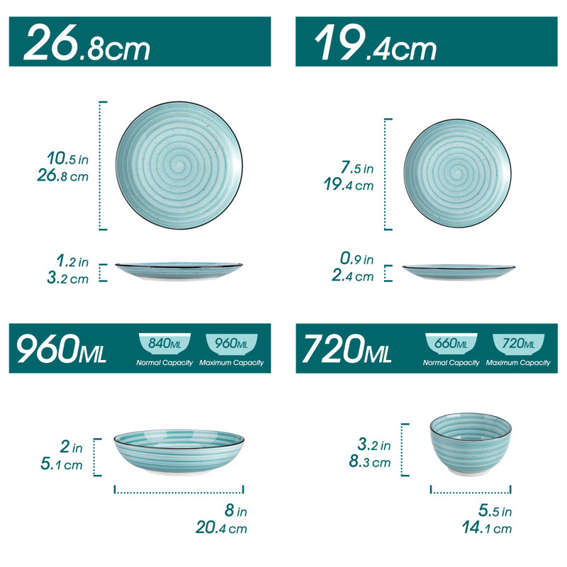 Piece Handmade Stoneware Dinnerware Set - Service for 6, Blue