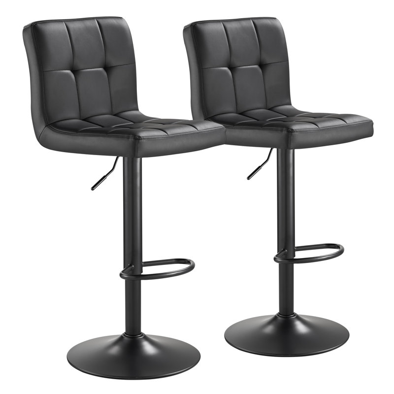 Tabourets de bar pivotants réglables, tabouret de bar à coussin de siège épaissi avec dossier, chaises de bar en cuir de polyuréthane à hauteur de comptoir pour îlot de cuisine, salle à manger, noir avec base noire (ensemble de 2)