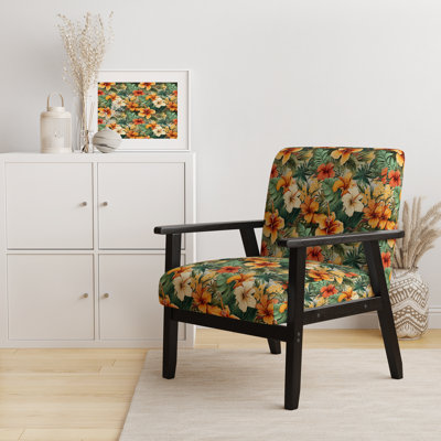 Tropical Greens Warm Earth Tones - Upholstered Tropical Accent Arm Chair