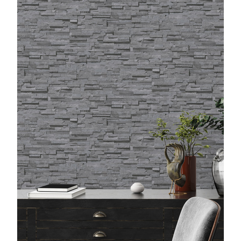 Rouleau de papier peint effet pierre de granit Bricks and More Collection, Gris foncé