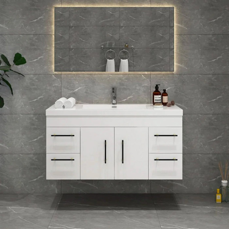 47.24'' Single Bathroom Vanity with Top, Glossy White