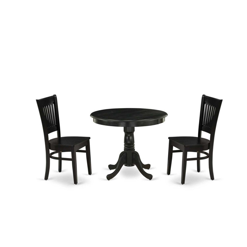 3 Piece Kitchen Table Set for Small Spaces Contains a Round Dining Room Table with Pedestal and 2 Dining Chairs, 36x36 Inch, Black