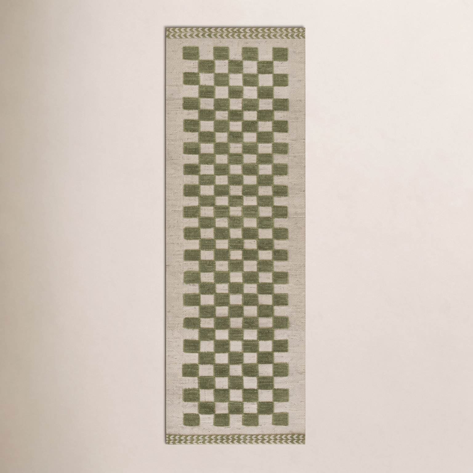 Rafaela Hand-Woven Checkered Wool Rug, Runner 2'6" x 8'