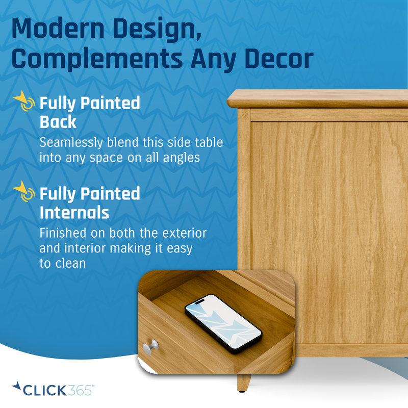 Light Brown Wooden End Table with Drawer and Cabinet