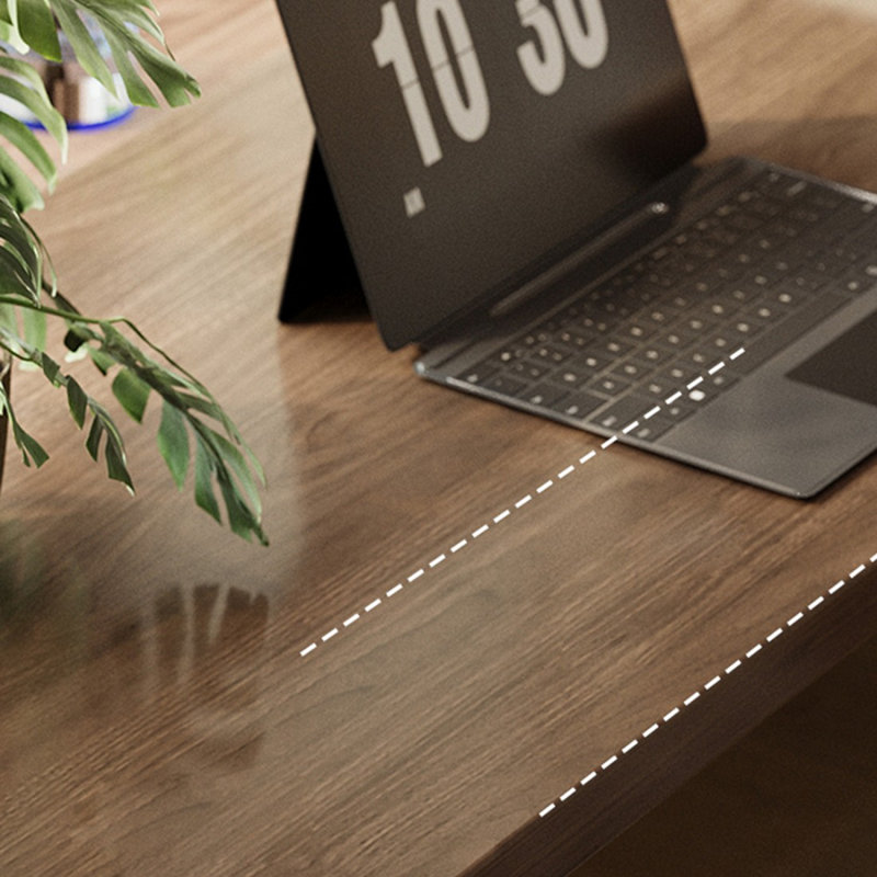 Bureau d'écriture brun noisette + bois massif rectangulaire transparent + acrylique, H 29,53 po x l 62,99 po x P 47,24 po