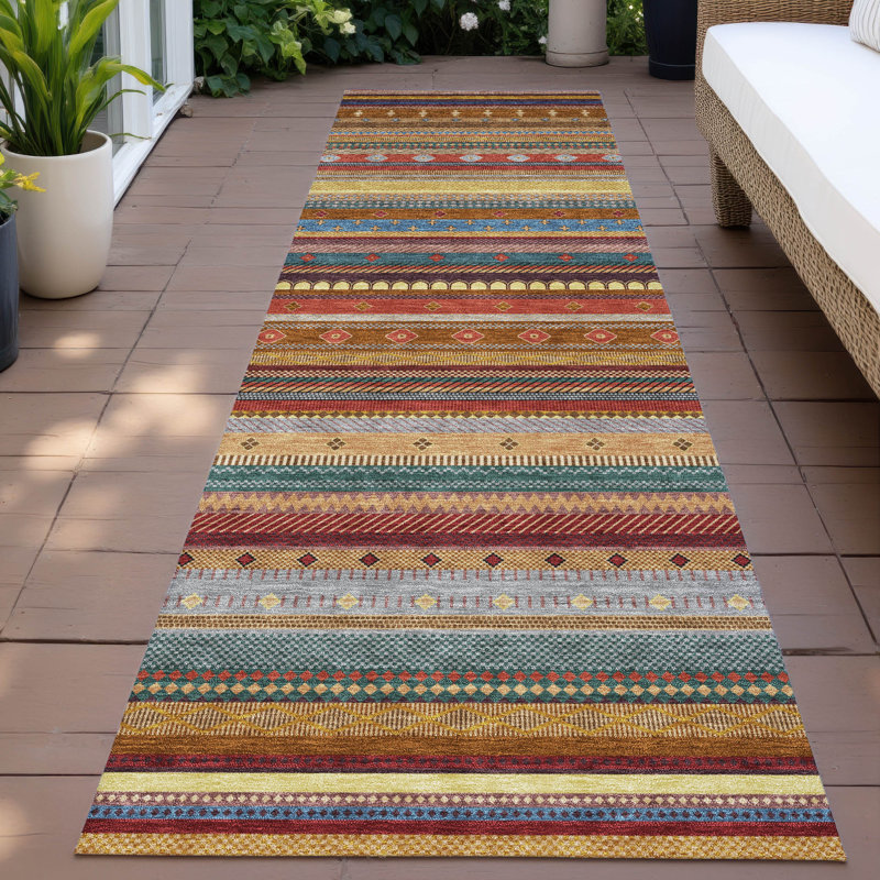 Machine Washable Indoor/Outdoor Husby ACN2218 Striped Rug, Runner 2'3" x 7'6"