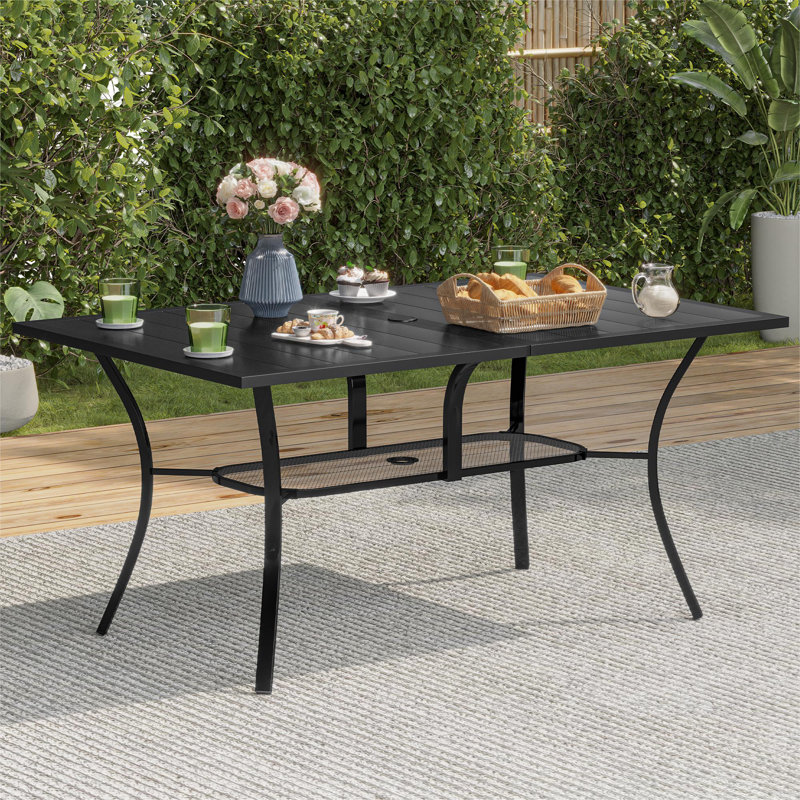 Outdoor Dining Set – Weather-Resistant Metal, 6, Black, 28.3" H x 59" W x 37.8" D