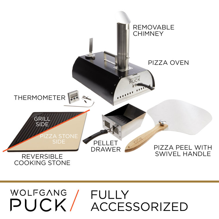 Wolfgang Puck Outdoor Wood Pellet Pizza Oven & Grill w/Peel & Recipes