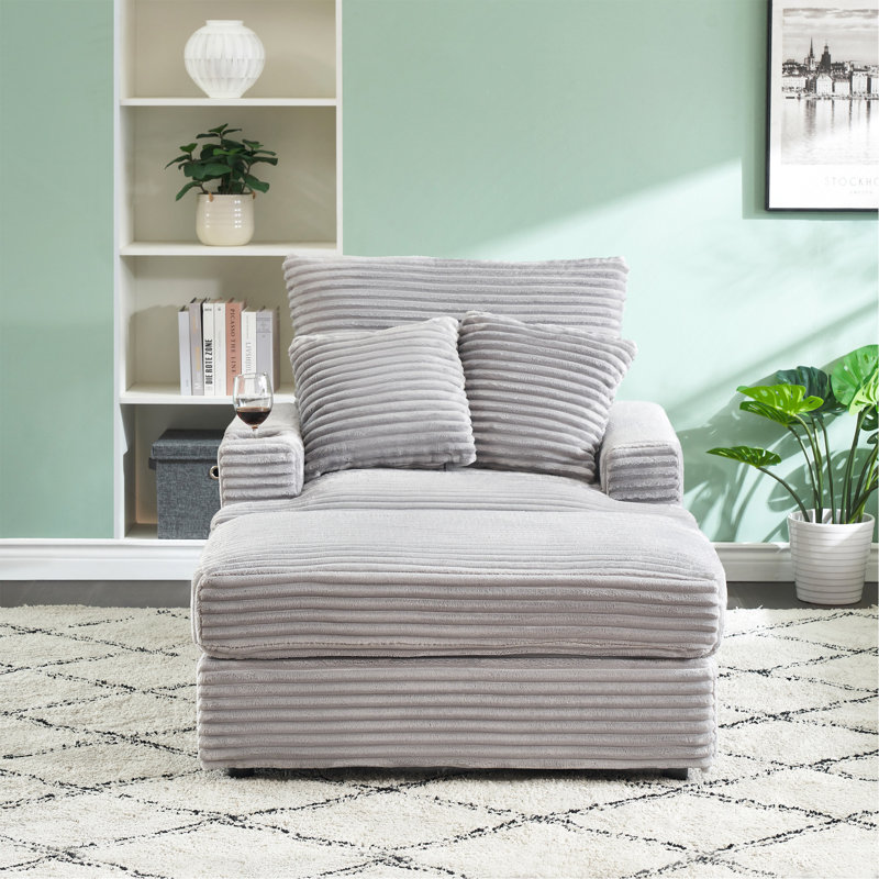 Ensemble de fauteuil et de repose-pieds rembourrés de 39 po avec repose-pieds et canapé en velours côtelé, Gris