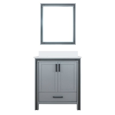 Dark Grey Bath Vanity 30 In. With Quartz Top And 28 Mirror - Soft Close Mechanism, Scratch Stain Material W Bathroom H Spacious Storage,