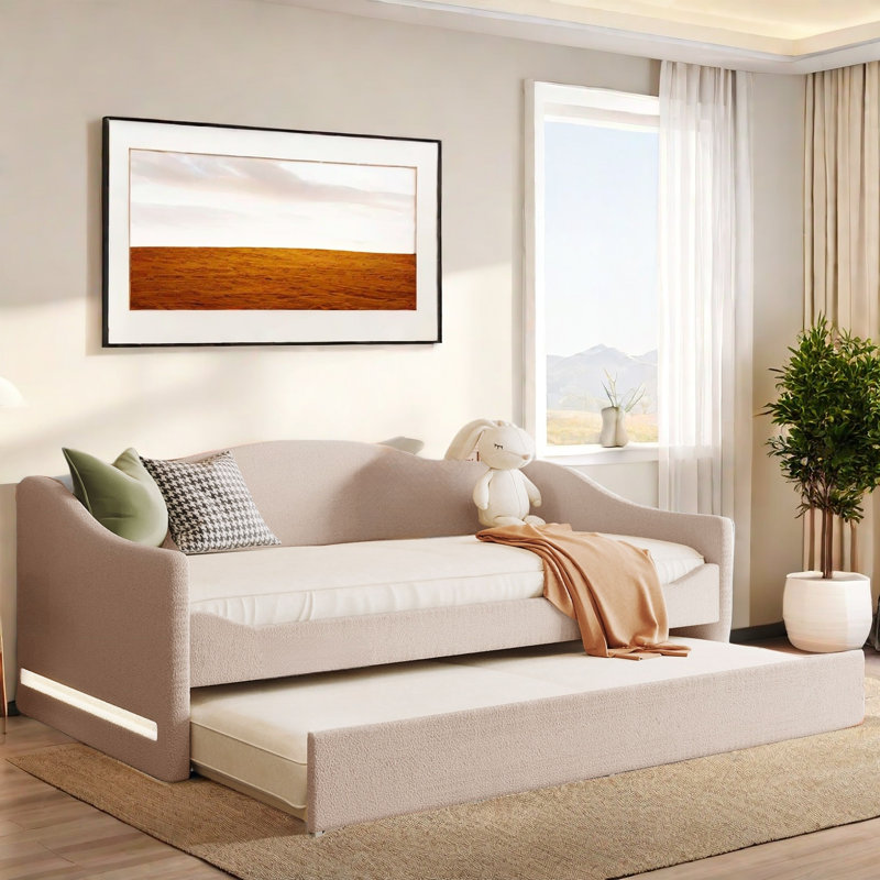 Daybed With Led Light And Trundle, Beige