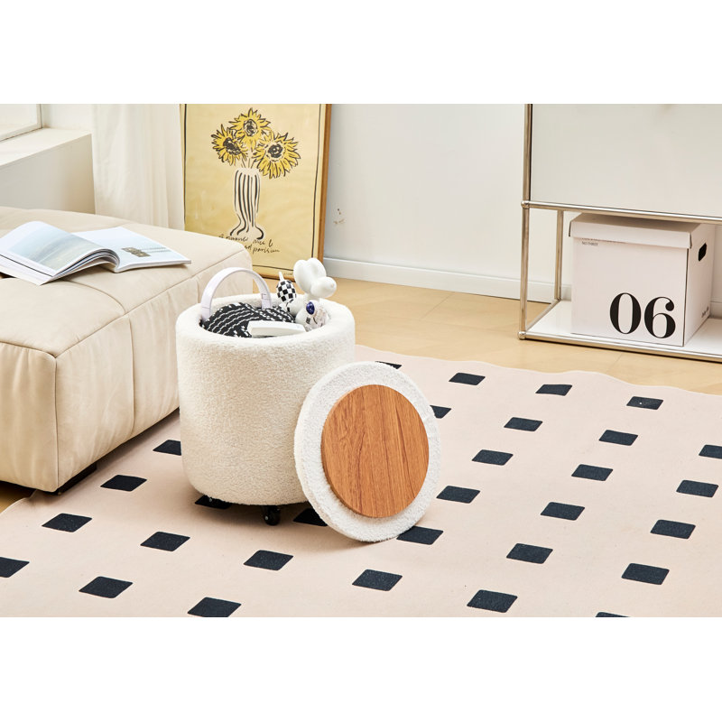Upholstered Pouf, White