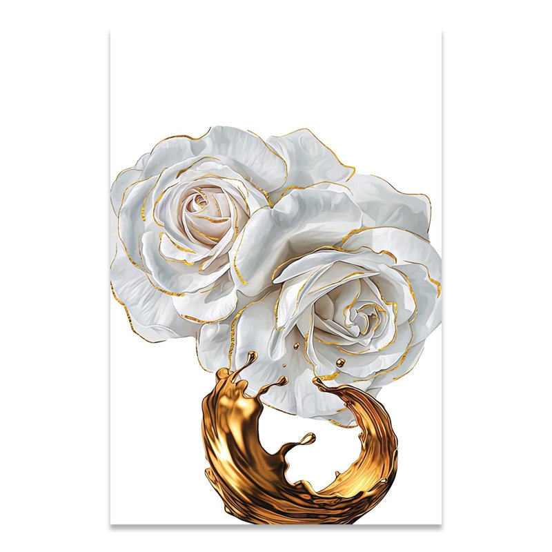 Ensemble d'art mural en acrylique 3 pièces White Rose, H 24 po x l 73 po
