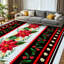 Tapis d'intérieur lavable à la machine, bordure de Noël à fleurs dorées-423700079
