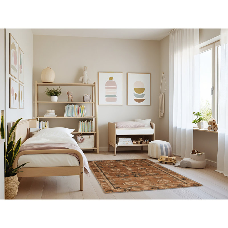 Tapis brun turc lavable à la machine, Rectangulaire 3 pi x 5 pi