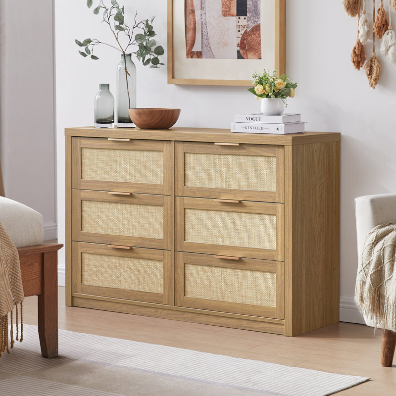 Dearbhaile 47.2" W 6-Drawer Manufactured Wood Dresser, Natural Oak