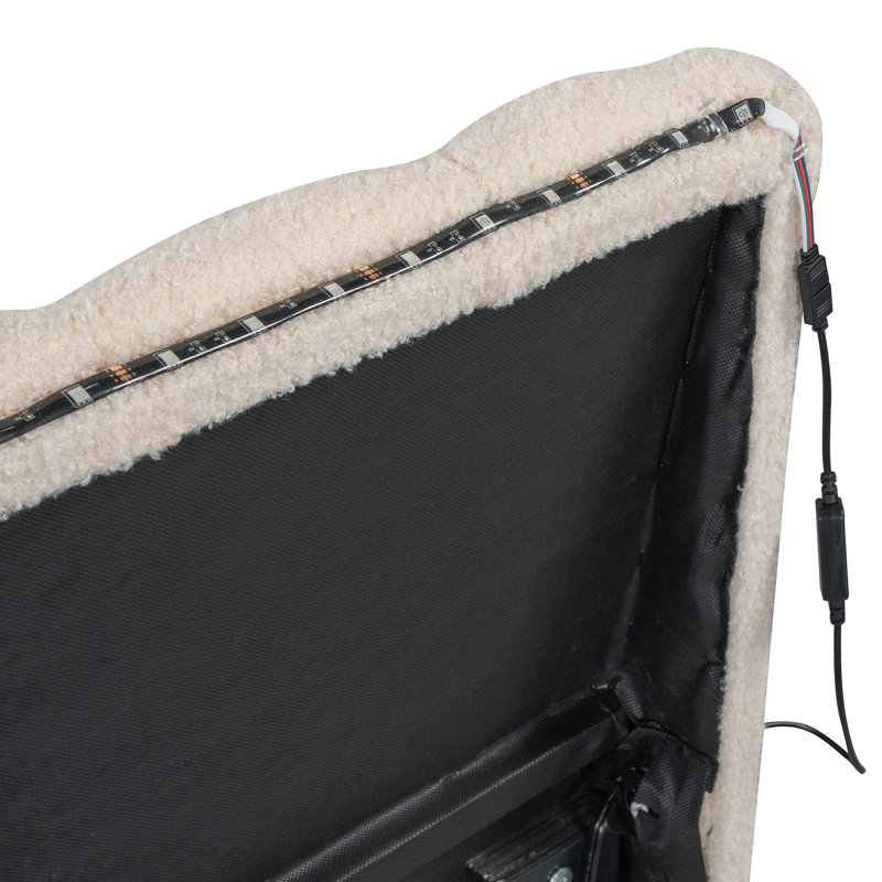 Lit plateforme simple tapissier avec lit gigogne en gigogne en molleton beige, Beige, Twin