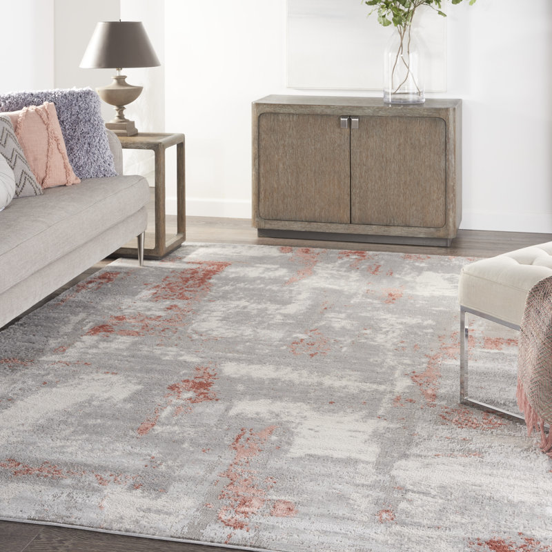 Tapis gris éclectique moderne Rheba, Rectangle 7 pi 10 po x 9 pi 10 po