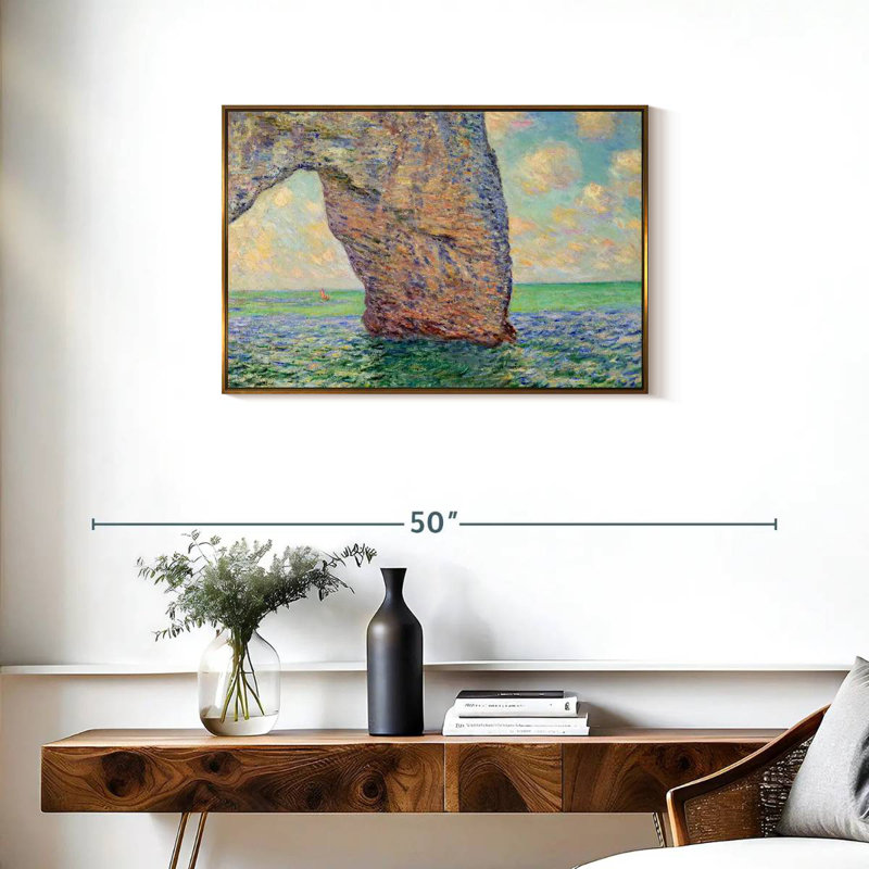 La falaise à Etretat, 31 po x 21 po, Cadre flottant doré