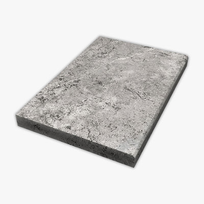 Silver Tumbled 16x24 Travertine Extra Thick Modern Edge Coping