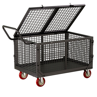 Chariot à boules robuste de 38,6 po avec roulettes, rangement pour balles d'extérieur et rangement pour jouets dans le garage, organisateur d'équipement de sport avec couvercle verrouillable pour la salle de sport et l'école