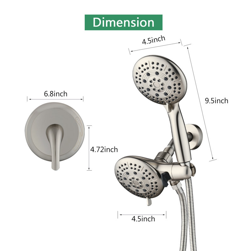 Système de douche à 5 jets à 5 jets avec jet 2 en 1, valve brute, Nickel brossé