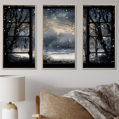 «Midnight Gothic Winter Window View I - Winter Landscape», art mural