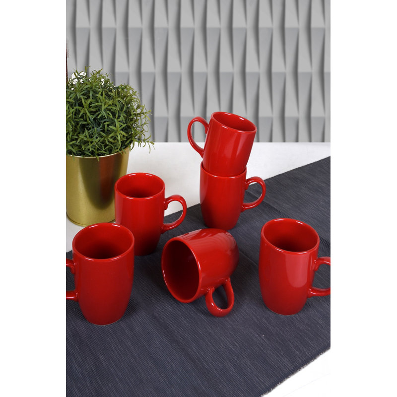 Ensemble de tasses élégantes en céramique rouge, 3,5 x 3,5 x 3,3 pouces | 100% lavable au lave-vaisselle et au micro-ondes, capacité de 10,1 oz liq. Parfait pour le café, le thé et les boissons chaudes, ajout élégant à votre cuisine