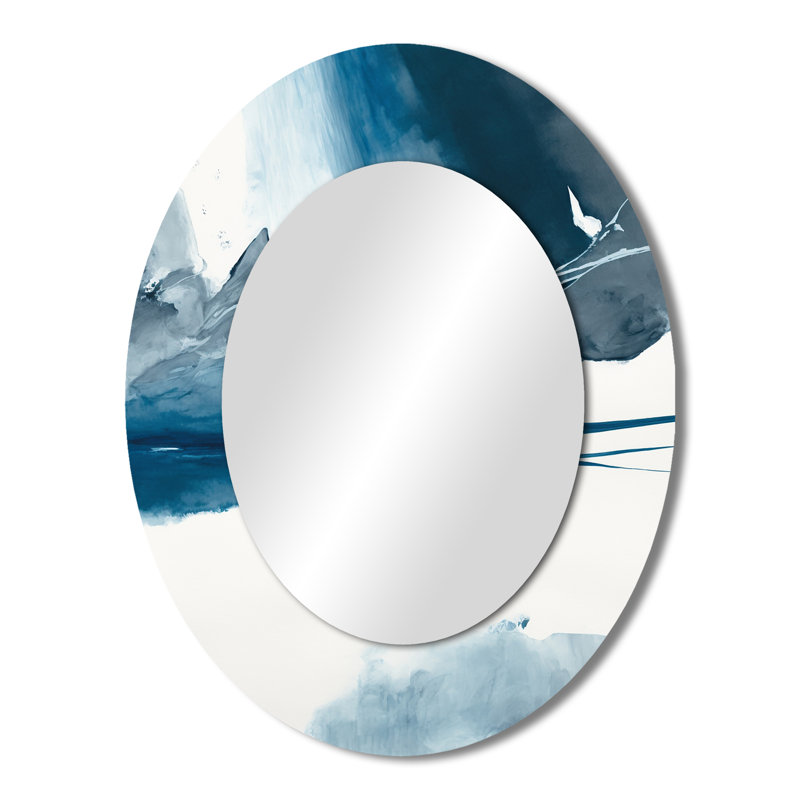 Imperial Blue Solitude I - Large Oval Wall Mirror On Metal, 43" x 33"