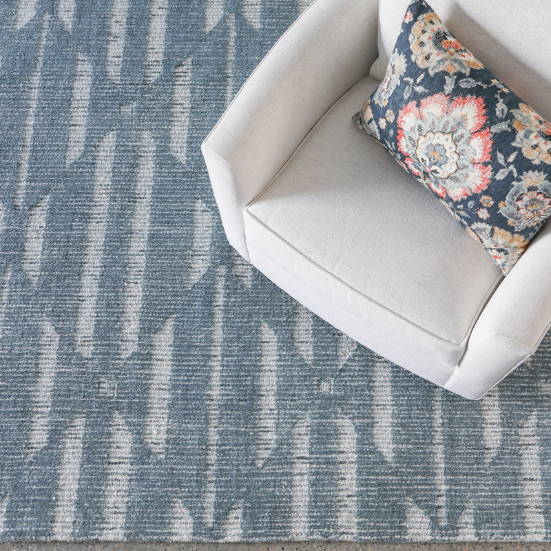 Hazen Hand Tufted Wool Geometric Area Rug in Blue, Runner 2'3" x 8'