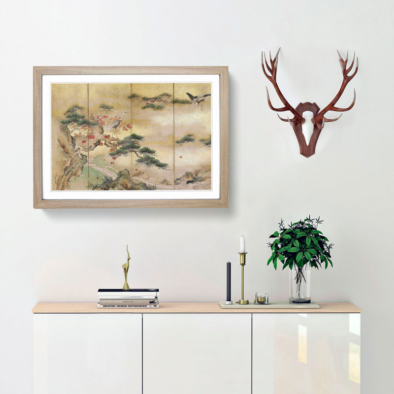 The Cranes Beside a Lake by Hashimoto Gaho - Picture Frame Painting Print, 36cm H x 48cm W x 2cm D, Oak Framed