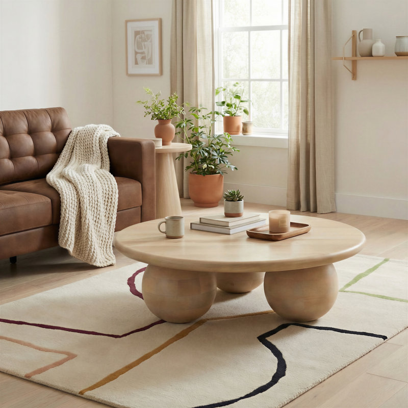Solid Wood Three Leg Coffee Table, White Oak