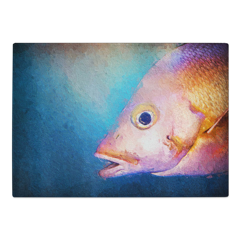 Tempered Glass Snapper Fish Chopping Board, 39 cm W x 28.5 cm L