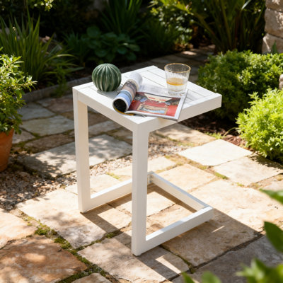 Patio Aluminum Side Table Outdoor Indoor C Shaped End Table