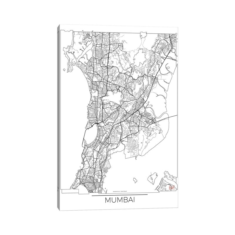 Mumbai Minimal Urban Blueprint Map by Hubert Roguski - Wrapped Canvas Gallery-Wrapped Canvas Giclée, 30.48cm H x 20.32cm W