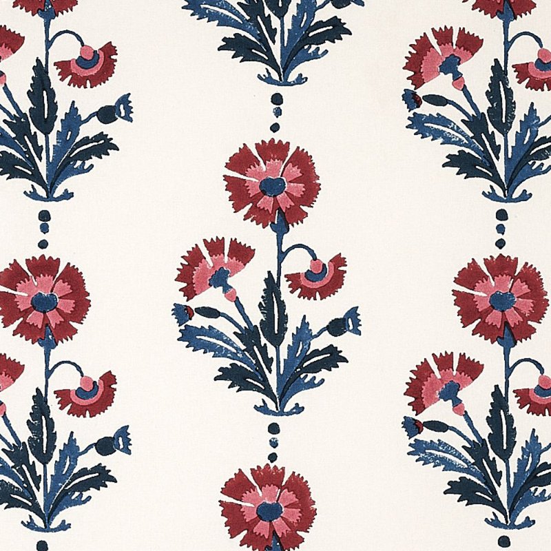 Schumacher x Molly Mahon Dianthus Hand Block Print Fabric, Indigo/Iron