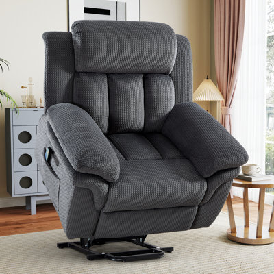 Ensemble de salon inclinable en chenille 2 pièces à texture d'ananas - Fauteuil inclinable électrique lève-personne de 46,1 po de largeur avec système de chauffage et de massage et canapé inclinable manuel de 87,4 po de large avec siège central fix