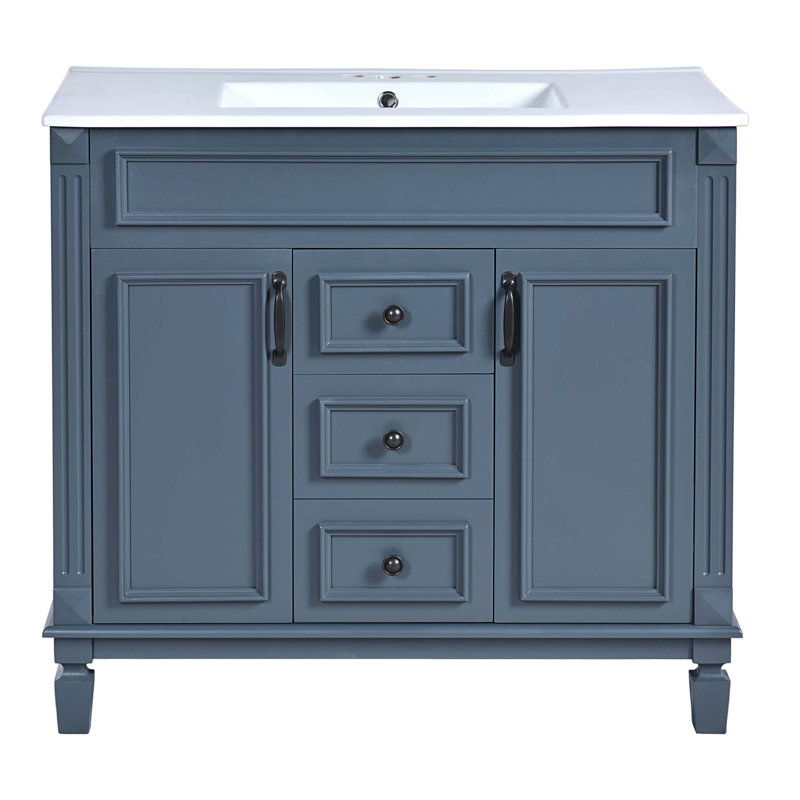 Meuble-lavabo de salle de bain avec lavabo supérieur, armoire à miroir, armoire de rangement moderne avec 2 portes à fermeture douce et 2 tiroirs, meuble-lavabo simple