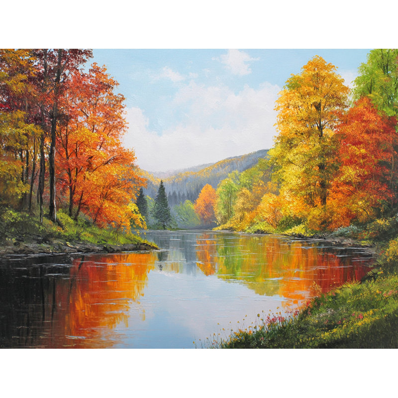 Colorful River in Fall Wrapped Canvas Wall Art
