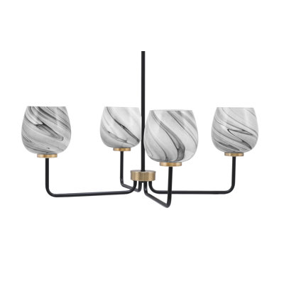 Amarmula 4 Light Chandelier, Matte Black & New Age Brass Finish, 6" Onyx Swirl Glass