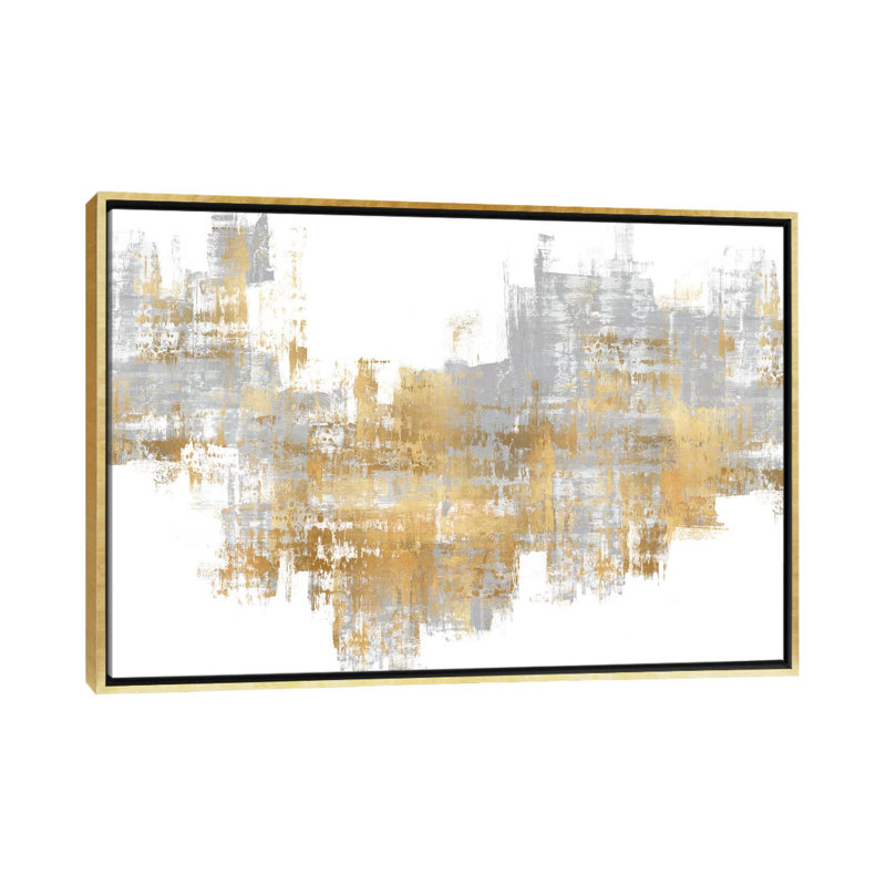 "Dynamic Gold on Gray II" par Alex Wise, reproduction d’art, H 40 po x l 60 po x P 1,5 po, Toile encadrée d'or, Pas de tapis