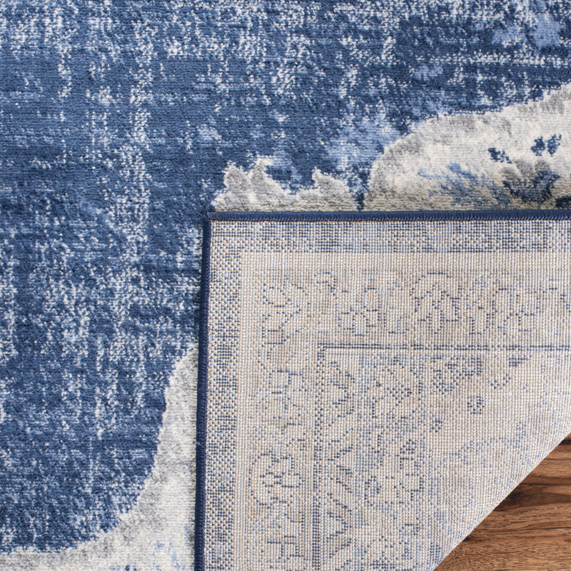 Barcus Oriental Navy/Ivory Area Rug, Rectangle 3' x 5'